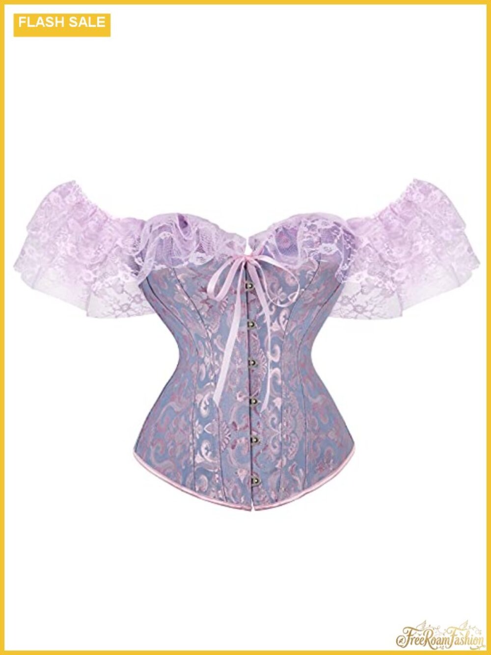 Off Shoulder Lace Corset Top Lace Sleeve Lace Up Bustier Waist Cincher